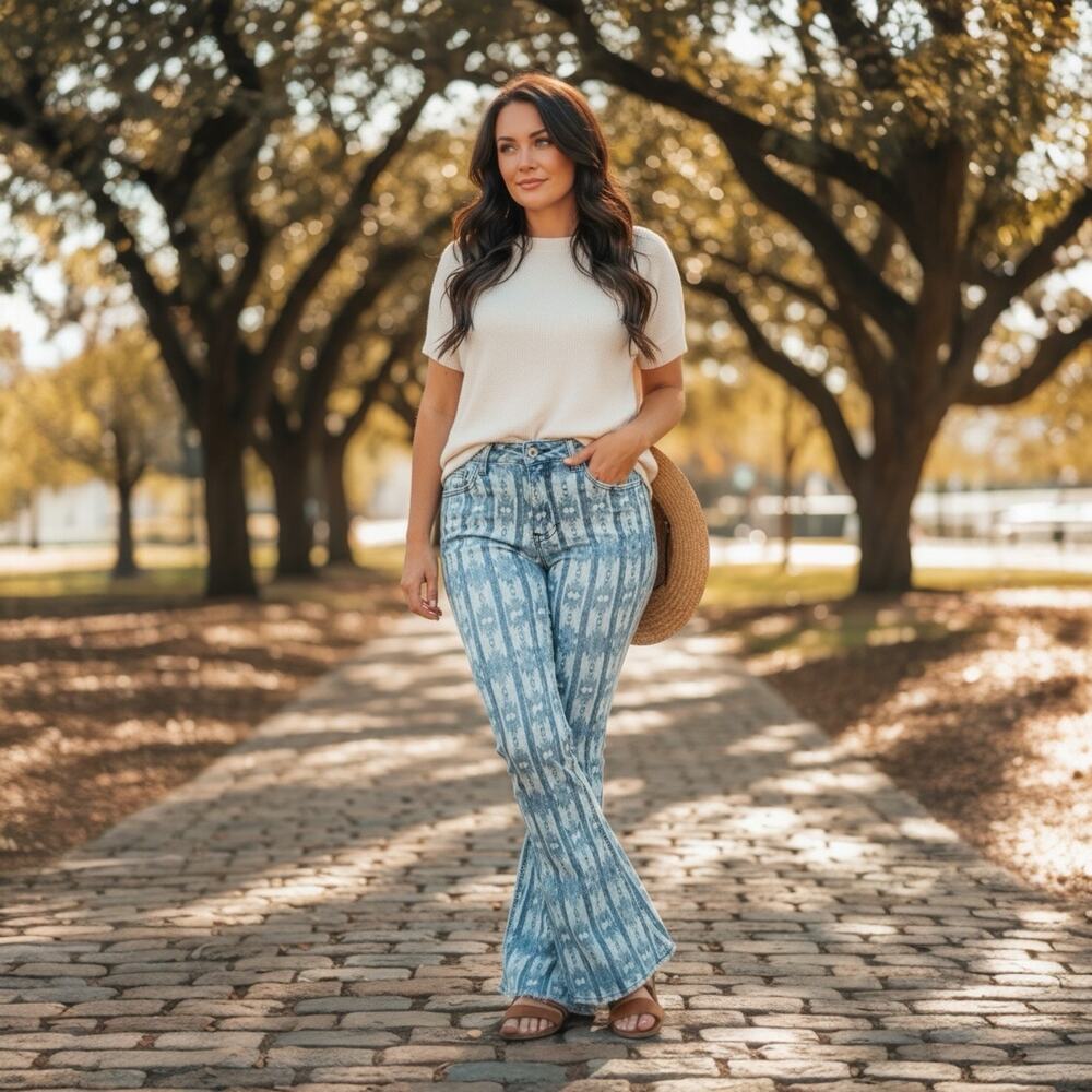 Rock & Roll Denim Aztec Print Bell Bottom Jeans 31